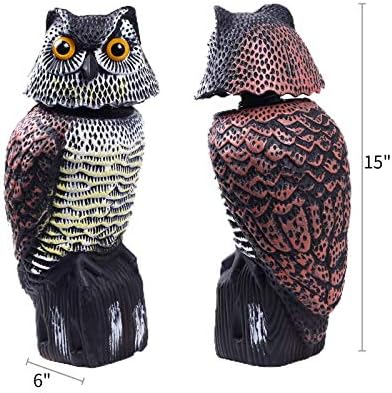 Ctree Owl Decoys за да ги исплаши птиците далеку со ротирачка глава, природен непријателски загрозување на птици Реални очи и водоотпорна форма