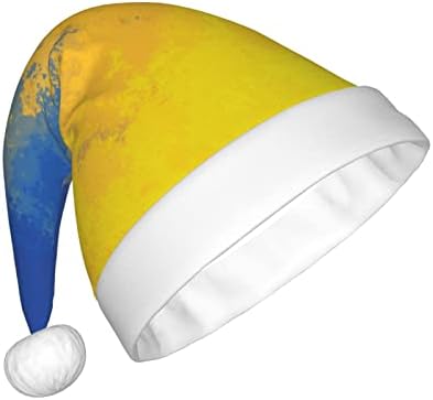 Украина Знаме Смешни Возрасни Кадифен Дедо Мраз Шапка Божиќ Шапка за Жени &засилувач; Мажите Божиќ Празник Шапка