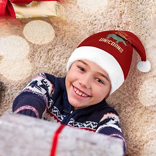 Зачувајте Ја Буцкастата Еднорози Божиќна Капа Мека Кадифена Капа На Дедо Мраз Смешна Гравче За Божиќ Нова Година Празнична Забава
