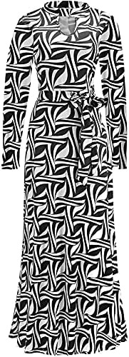 НОКМОПО Коктел Фустан Со Долги Ракави За Жени Модни Жени Печатење Висока Јака Долг Ракав Големо Полите Здолниште Секојдневен Фустан