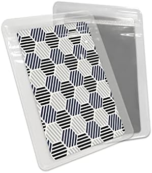 Црно бело сива геометрија Компактен огледало на огледало 4 пакувачки картички огледало, шестоаголник морнарица сина лента мало компактно огледало