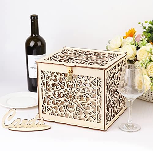 Самостојна Кутија За Свадбена Картичка Со Заклучување Голем Држач За Пари За Подароци Од Рустикално Дрво За Свадбен Прием Дипломирање