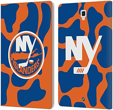 Дизајн на глава за глава официјално лиценциран NHL крава шема во Newујорк Островци за кожа на паричникот на паричникот, компатибилен со Galaxy Tab S4 10.5