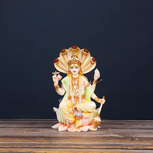 Статуа на Господ Вишну - 22 см Шри Хари Идол за богослужба - Нарајан Морти - фигура на сатајарајан - Вишну на Лотус - Скулптура