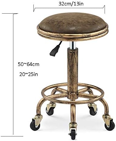 Стол за убавина столче на тркалото ， столче потпирач за грб со жолто синтетичко кожено седиште ， прилагодлива висина 50-64 см ， Поддржана тежина 160 кг ， столбови за ?