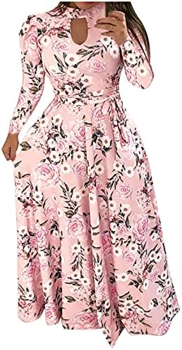 lcziwo жени цветни принт макси фустан со долг ракав плус големина обична плажа долги фустани елегантна вечер забава тенок фустан