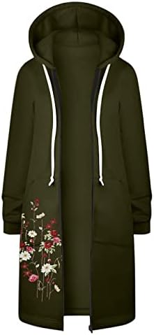 Женски обичен палто цветно печатење палто врвот преголем обичен патент со качулка, спојување на палто за спојување топол зимски палто
