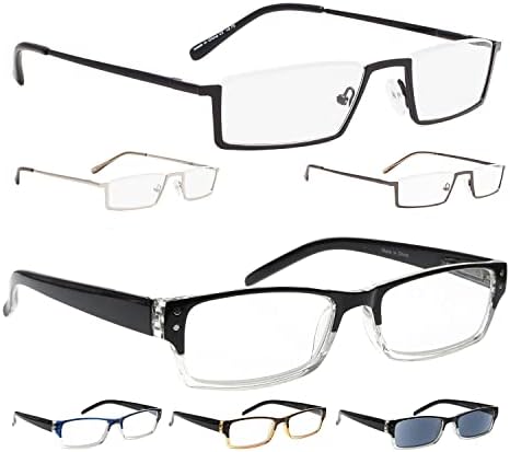 Лур 3 пакува очила со метал со метал со метал + 4 пакувања класични очила за читање