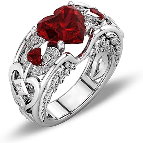 Т-Накит Принцеза 925 Сребрена Црвена Рубин Скапоцен Камен Роден Камен Свадба Свршенички Прстен
