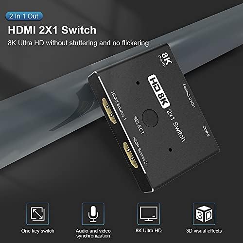 Нов 8K Switcher Hezooms HDMI 2.1 Switch Splitter 2 in1 Out Ultra HD 8K@60Hz 4K@120Hz Адаптер за прекинувач со голема брзина 48Gbps со копче