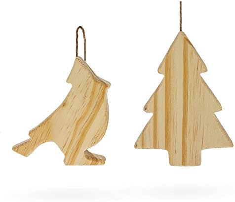 Сет од 2 недовршени необоени дрвени украси и украси за новогодишни елки