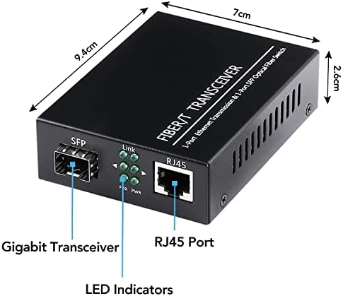 Пар Gigabit Ethernet SFP Fiber Media Converters со двојно Core LC Transcesiver Module, единечен режим LC, SMF RJ45 до SFP слот до 20 км, 10/100/1000base-TX