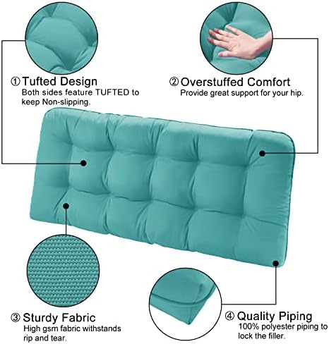 Lavtex Tufted Bench Cushions за мебел на отворено водоотпорен, 44 x 19 инчи внатрешен двор, занишани перничиња - преголемите внатрешни/надворешни