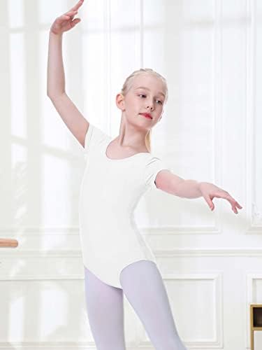Genfirdom Girls Leotard Kids Shorte Relle Bow Back Leotard for Dance Ballet Gemintics Hating Hair Scrunchie 3-12 години