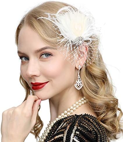 Cizoe Fascinators 20-тите Години Гетсби Флапер Додатоци Арт Деко Партија Додаток Паун Пердув Глава