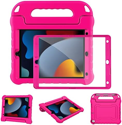 iPad Air 2 & Air 1-ви случај за деца, iPad 6-та/5-та генерација кутија за деца, iPad Pro 9.7 Case W/Bulit-in Screen и држач за молив, обвивка за шок-изобилство на рачката, HotPink