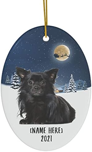 Долга коса црна чивахуа украси за кучиња за 2023 година елка Персонализирани име подароци 2024 Новогодишна ноќ украси бели овални