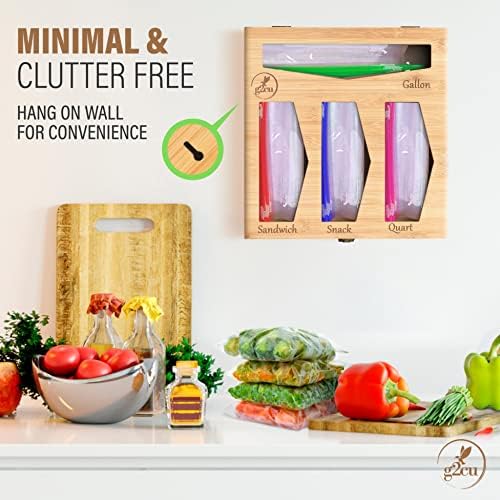 G2cu Бамбус Зиплок Торба Организатор За Кујна Фиока Вклучува Сет од 16 Храна Кеси - Ѕид Монтирани Baggie Организатор Со Заклучување-Пластична