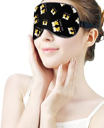 Ја сакам маската за спиење на Корги ноќ, удобен стил на глава со прилагодлива лента совршени блокови светлина