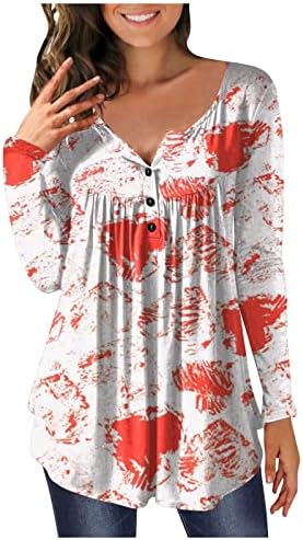Валентин кошули за жени симпатична печатена туника врвови што треба да ги носат со хеланки скријте ги маиците од стомакот половина отворена
