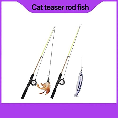 Нуатпетин мачки риболов пол играчка, интерактивна тизара за мачки, стапче за риболов, играчка со мачки со ролна, пол со мачки за затворени