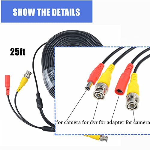 SLLEA 25FT Црна BNC Видео моќна жица за замена за кабел за камера SDH-C84040 SDH-C84080