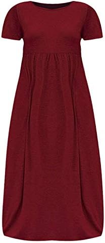 Anuyalue макси фустан за жени 2023 година, дама цврста боја проточна фустани Краток ракав плус големина фустан o вратот удобно секојдневен