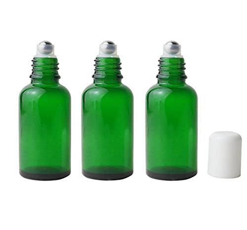 Васана 3 парчиња 50 мл празно полнење на зелено стакло есенцијално масло од шишиња козметички примероци за пакување тегли садови со метална топка