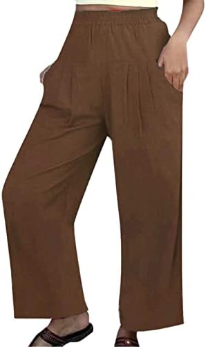 Xiloccerенски женски обичен бохо палацо панталони дами цврста боја обичен џеб лабава памучна постелнина за лепење широки панталони за нозе