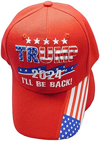 Трговски ветрови Трамп 2024 Beе се вратам! Знаме на САД на Бил Црвена 100 проценти акрилик прилагодлива везена капа за бејзбол капа, повеќебојни,
