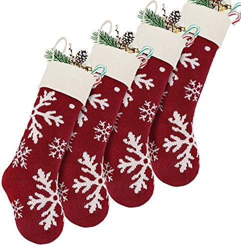 Божиќни чорапи на Лимбриџ, 4 пакувања 18 инчи плетени Божиќни украси Тешки предиво со шема на снегулки, за декорација за одмор на