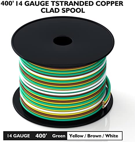 Doauto 400Foot врзан 4-насочен приколка RV Camper Turing Boat Wiring Harness Wire Spool, примарна 4-жица 14 мерач на бакарна приколка