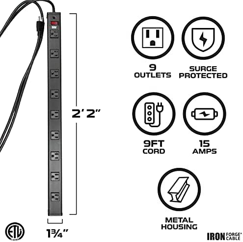 6 Излез за напојување со тешки ленти за напојување - 14/3 SJT црн алуминиумски метал супресор со кабел за продолжување долг 9 нозе