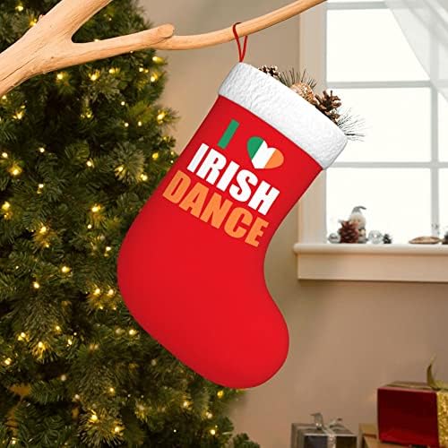 QG ZZX Божиќни чорапи со бела супер мека кафушка манжетна Јас сакам ирски танц Божиќни чорапи Божиќни украси порибување