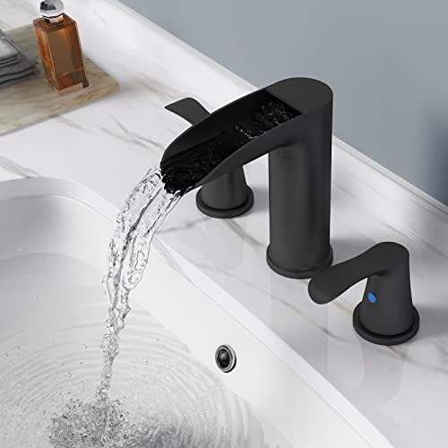 Сингсуо тапаци за бања за мијалник 3 дупка, 8 инчи водопад тапа за бања со 360 степени вртливата, 2 рачка широко распространета тапа