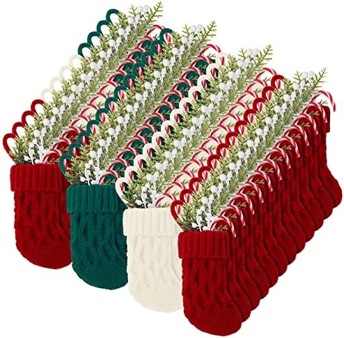 BBTO 48 парчиња Божиќни чорапи, рефус, рустикален кабел плетени божиќни чорапи, 5 инчи мали мини Божиќ што висат чорапи за елкин wallид