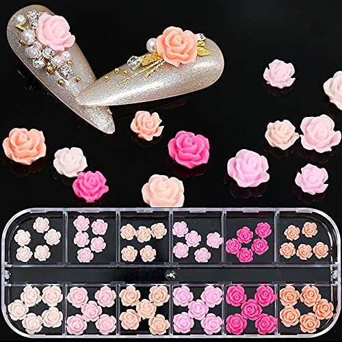 48 парчиња шарени розови цветни нокти уметнички шарми нокти сјајни декорации декорација 3Д цвет на нокти мешана големина роза Дизајн на акрилик