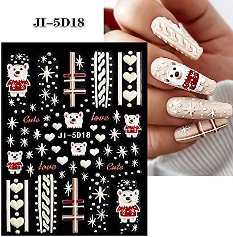 Налепници за уметност за Божиќни нокти во Качимо, налепници за 5 -ти нокти, зимски снежен човек Елк Дедо Мраз Гном Снегулка Божиќен Bellвоно дрво