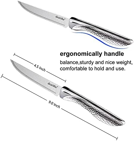 драги Назабени Ножеви За Стек Комплет од 12, Комплет Ножеви За Стек Со Остри Ножеви Од Нерѓосувачки Челик, 4,5 Инчи, Уникатна Зачукувана