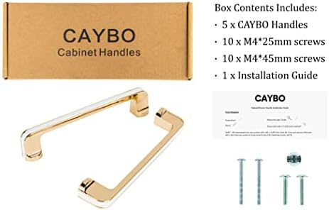 Caybo 5 пакет полирани издржливи рачки на кабинетот на легура на цинк со 2 комплети завртки. 5 инчи модерни бели влечења со златен