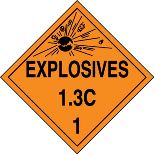 Accuform MPL120VP100 Пластична опасност Класа 1/Дивизија 3C Дот Плакард, „Експлозиви 1.3C 1“ со графички, 10-3/4 ширина x 10-3/4 должина, црна