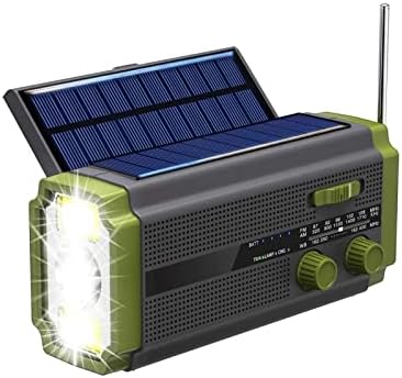 Purrre Portable Rand Radion Crank Radia, 5000mAh Мултифункционално соларно радио AM/FM/NOAA Времето радио, со LED фенерче, светло