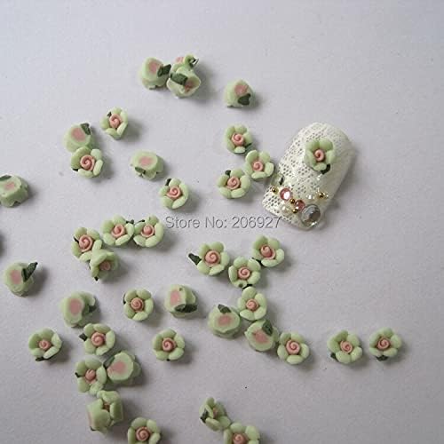 CF1-8 30 парчиња симпатична керамичка зелена цветна форма на ноктите за украсување на уметност
