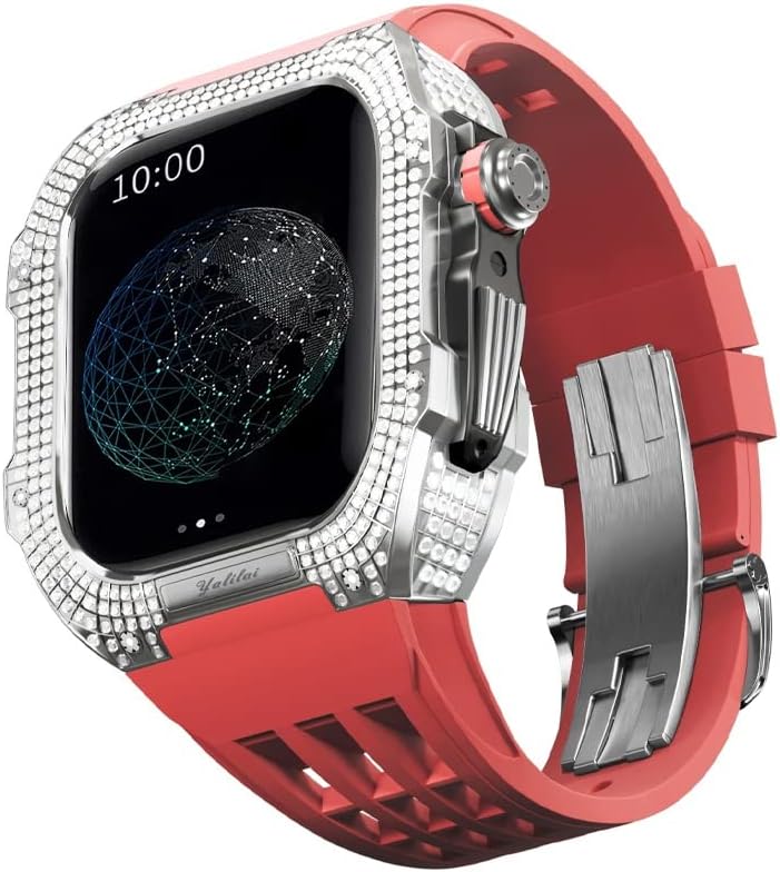Комплет За Модификација На Часовникот КАНУЗ за Apple Watch 6 5 4 4 SE 44mm Титаниумска Кутија+Витон Ремен, Луксузен Случај И Комплет