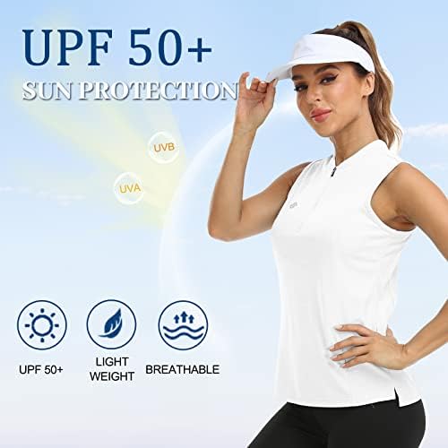 Тениски кошули без ракави за женски кошули за голф за жени Брзо суво UPF 50+ Сонце за заштита од сонце маици со патент со патент