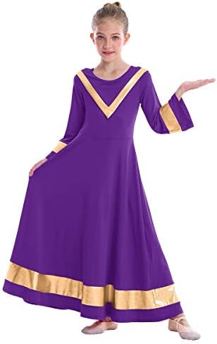 Ибаком Девојки девојки V-врат Обожава облека од литургиски пофалби танцувачки фустан металик лабава вклопена целосна должина танцувачка облека