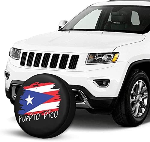 Порто Рико знаме за резервни гуми за резервни гуми Универзално вклопување за приколка, RV, SUV, камион, црна водоотпорна мека ПВЦ гума покрива 17 инчи