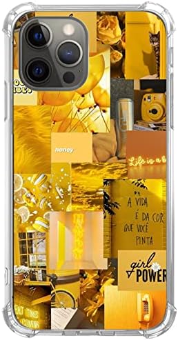 Жолта Caseетски Колаж Случај Компатибилен со iPhone 13, Трендовски Добри Вибрации Девојка Моќ Случај За Тинејџери Жени, Мека Tpu