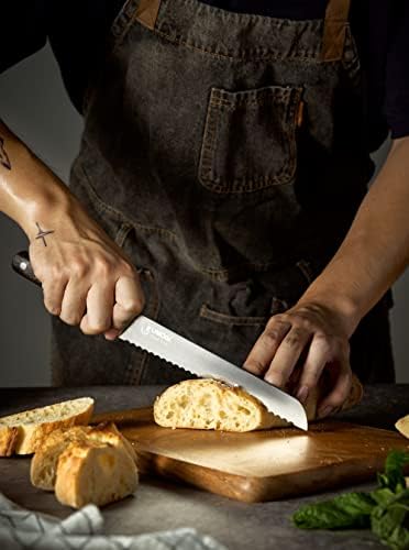 UMОГИ Професионални 8 Инчен Готвач нож &засилувач; Леб Нож Со Капаци-германски Висок Јаглерод Нерѓосувачки Челик, Целосна Танг Природни Дрвени