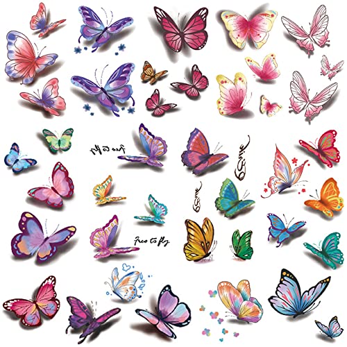 Casciybo 30sheets Пеперутка Привремени Тетоважи За Жени Деца Девојки, Лажни Цвет Шарени 3D Пеперутки Крилја Тетоважа Налепници Уметност Водоотпорен